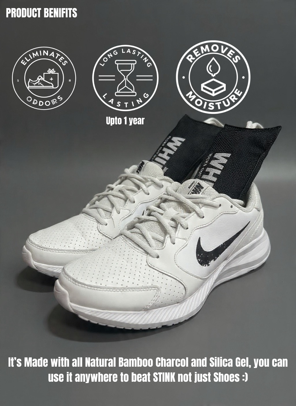 WHIFIN Shoe Deodorizer Pouches (2-Pack) — Bamboo Charcoal & Silica Gel