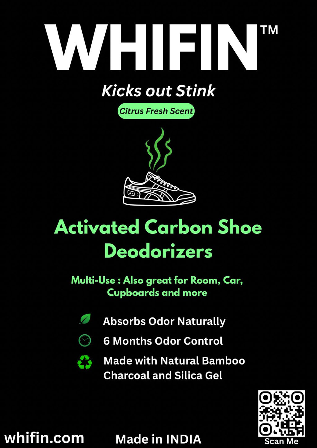 WHIFIN Shoe Deodorizer Pouches (2-Pack) — Bamboo Charcoal & Silica Gel