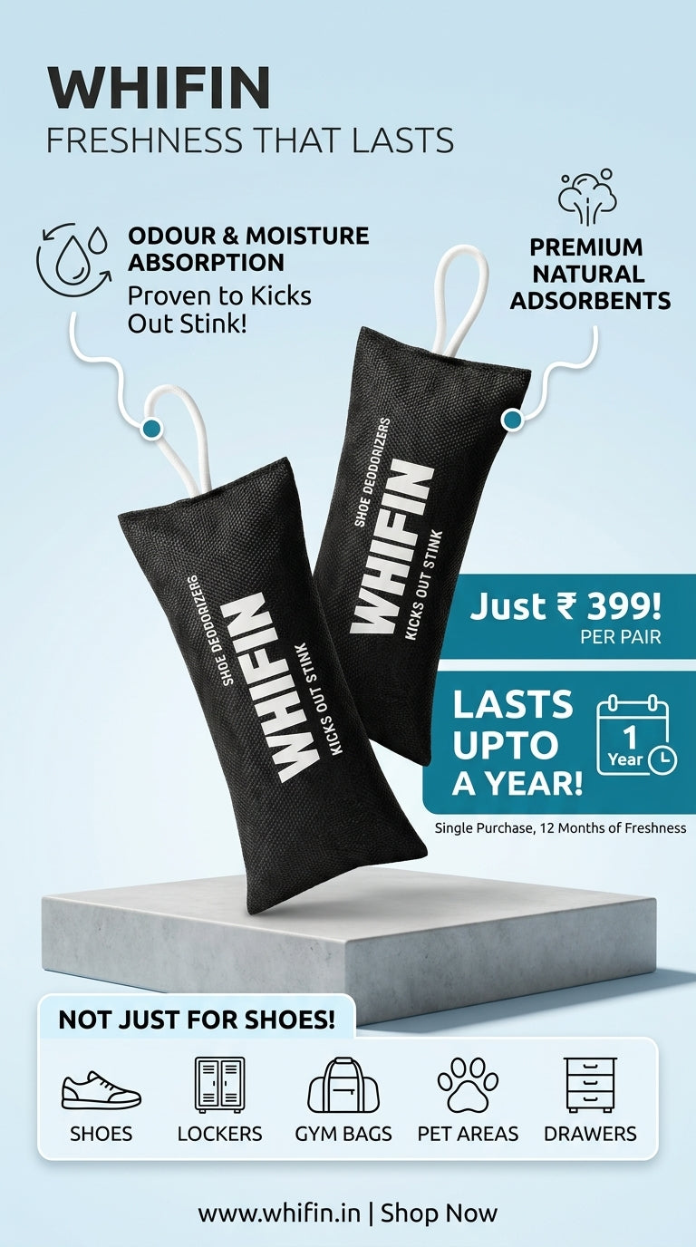 WHIFIN Shoe Deodorizer Pouches (2-Pack) — Bamboo Charcoal & Silica Gel